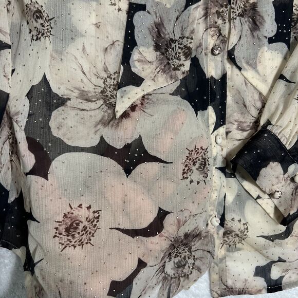 PAIGE Floral Sheer Tie Neck Blouse Women’s L Multi Romantic Swiss Dot - Picture 12 of 15